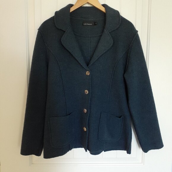 cut loose Boiled Wool Button Front Pocket Blazer Blue Size L - Picture 1 of 12
